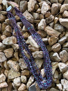 Multistrand Beaded Necklace seed beads and amethyst stones.